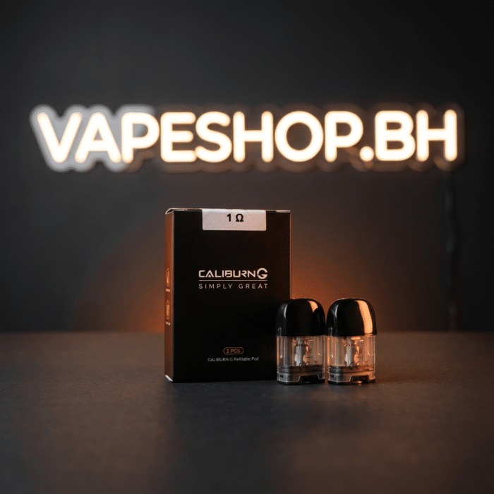 Close view of uwell caliburn g pod showing clear e-liquid window, adjustable airflow and 0. 8ohm coil for bahrain vape shop