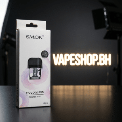 Close-up of Smok Novo X Pod showing magnetic connection, side-fill 2ml pod and U-shaped airflow channels on transparent PNG.