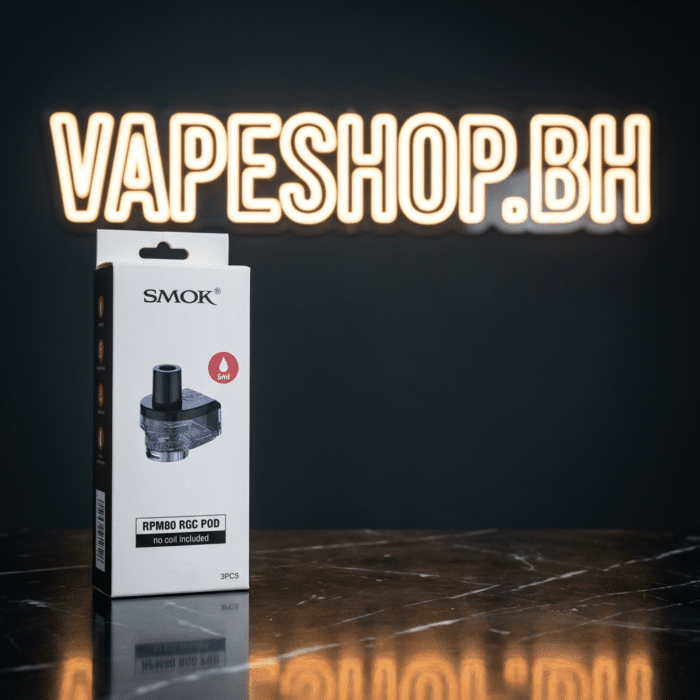 Profile view of **smok rpm 80 rgc** pod highlighting fill port and mesh coil, ideal bahrain vape accessory