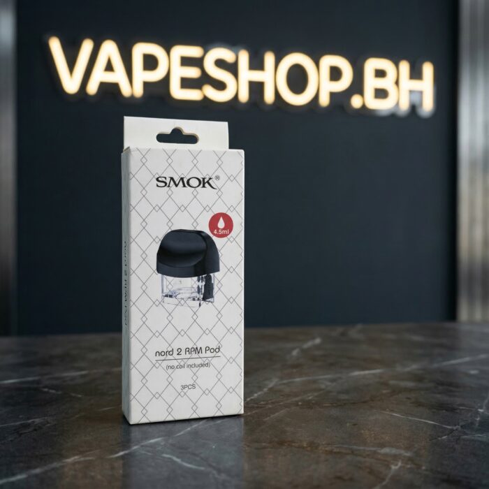 **smok nord 2** pod kit angled view displaying oled wattage display, micro-usb port, and compatible nord coils for bahrain vaping.