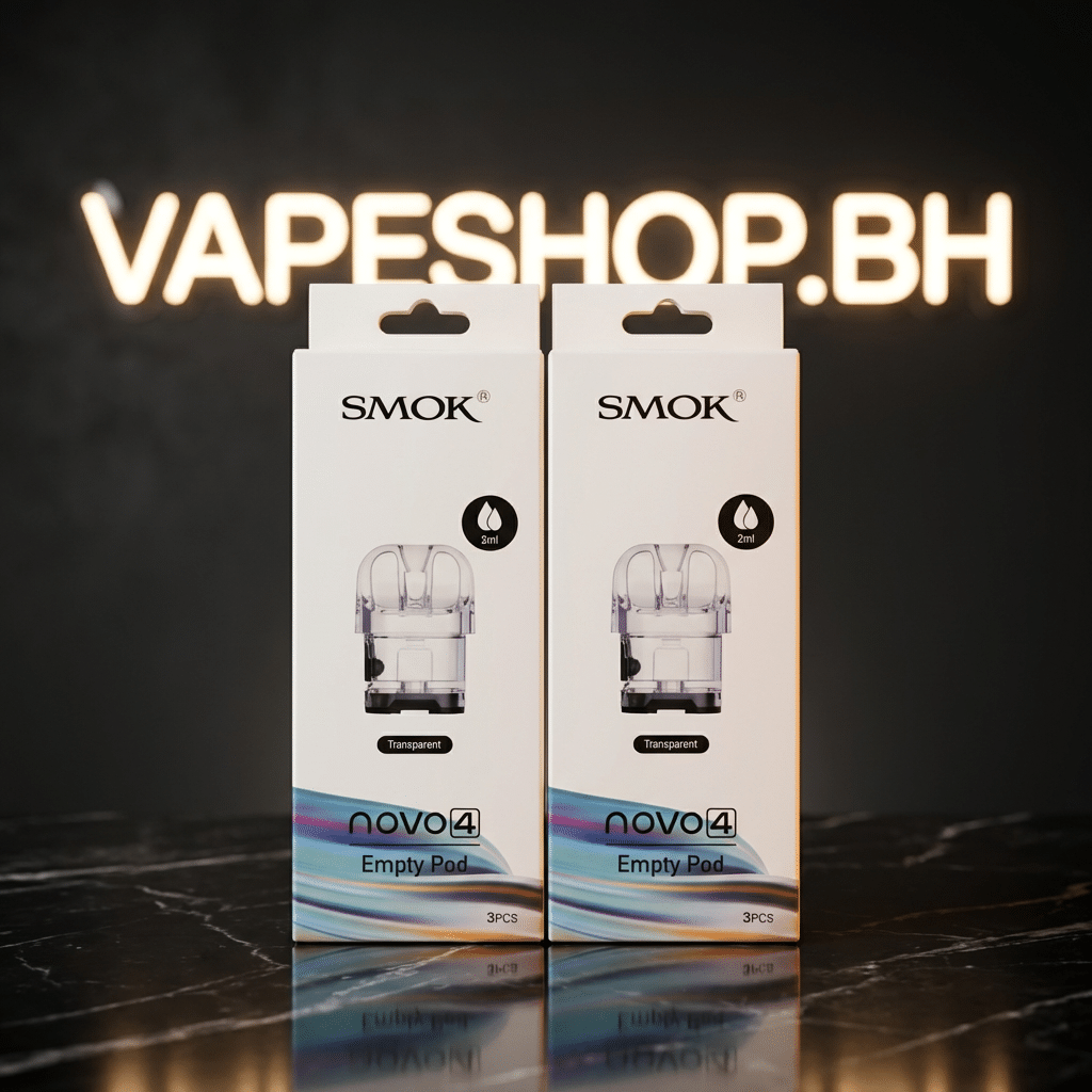 3725542 **smok novo 4 pod** featured view, transparent 2ml black pod with duck-bill mouthpiece and side fill for bahrain vapes.
