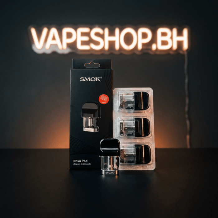 Compact smok novo pod in sleek black design for vapeshop. Bh, featuring side-fill 2ml capacity and integrated coil for bahrain vapers.