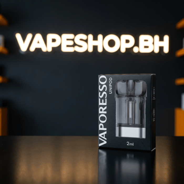Close view of vaporesso unipod 0. 8ohm meshed pod showing side fill port and ergonomic mouthpiece