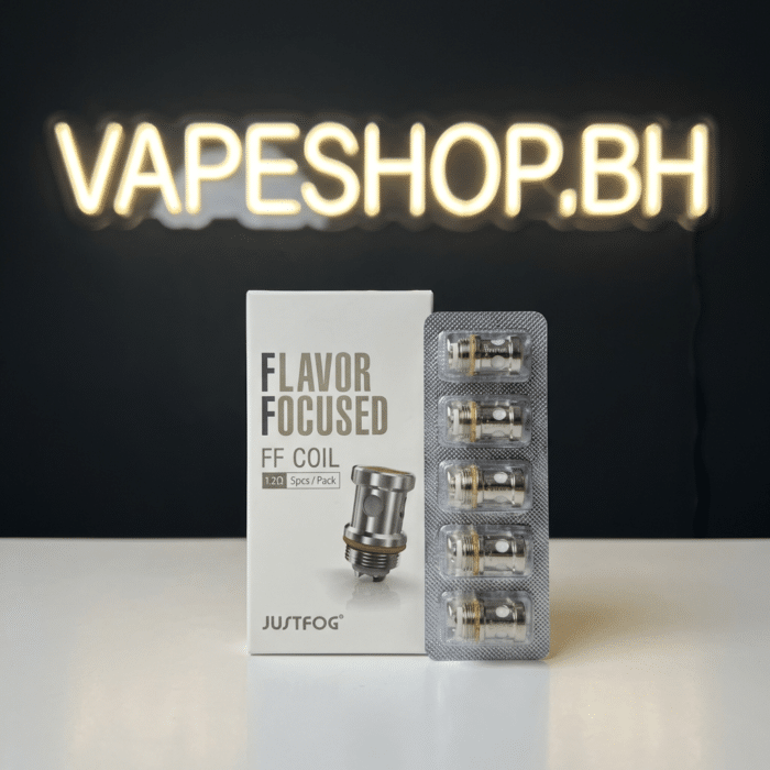 Justfog replacement coil 1. 2ohm closeup, smooth airflow design for q14 pods, bahrain e-cig coils organic cotton