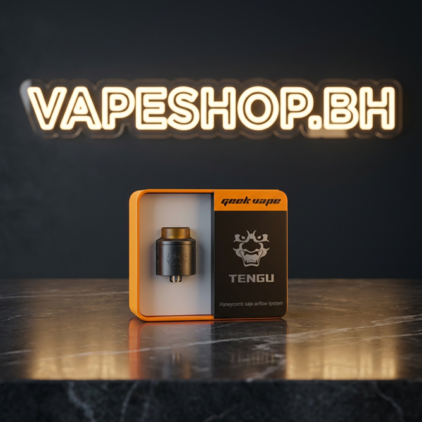 Close view of GeekVape Tengu RDA dual coil deck, wide posts and concealed airflow system on 24mm BF RDA for vape builds in Bahrain