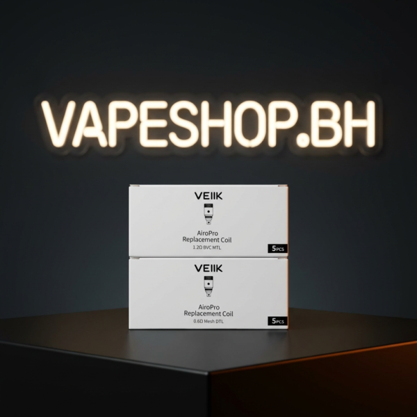 VEIIK Veiik Airo Pro replacement coils 5pcs pack, featuring 0.6ohm mesh and 1.2ohm BVC for Bahrain vape pods.