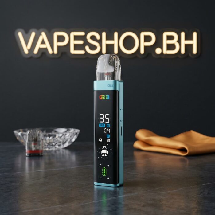 Slim black uwell caliburn g3 pro pod system showing side lcd display, adjustable airflow slider and magnetic pod in bahrain vape shop