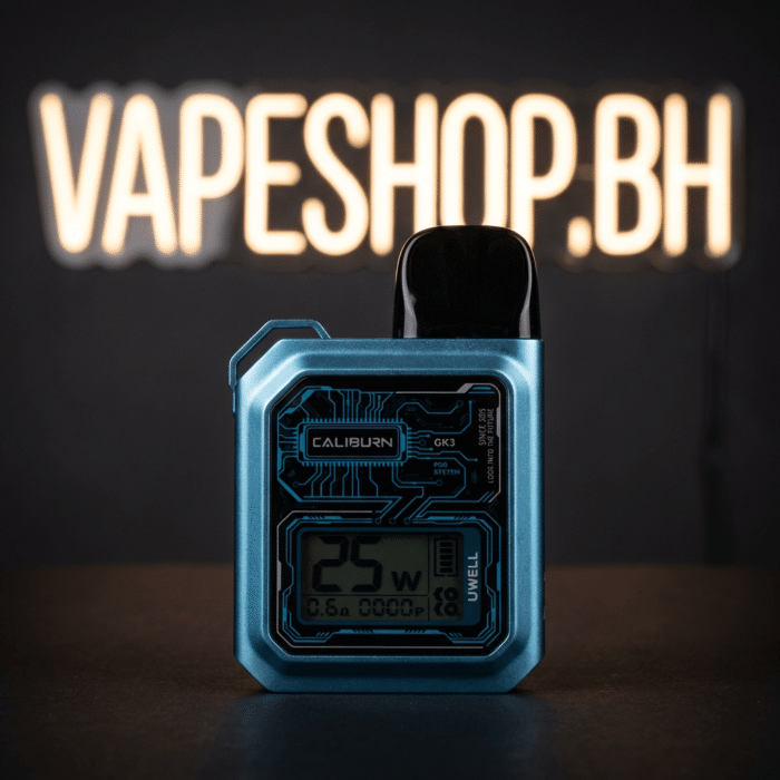 Compact uwell caliburn gk3 pod kit showing magnetic g3 pods, type-c port and dual airflow for saltnic vaping