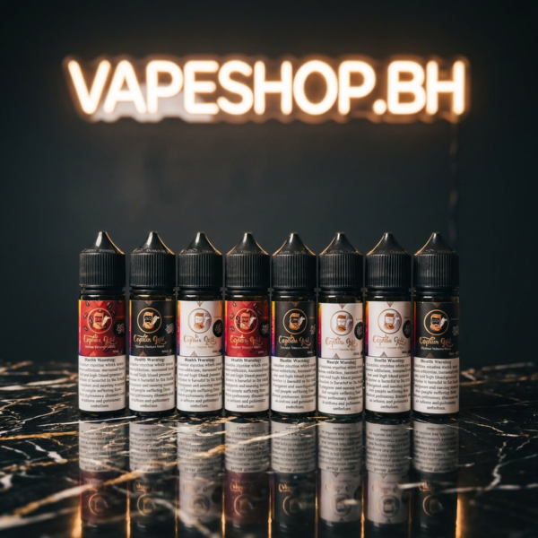 Captain Gold E-Liquids Freebase bottle, premium vape juice for Bahrain vapers, clear label view