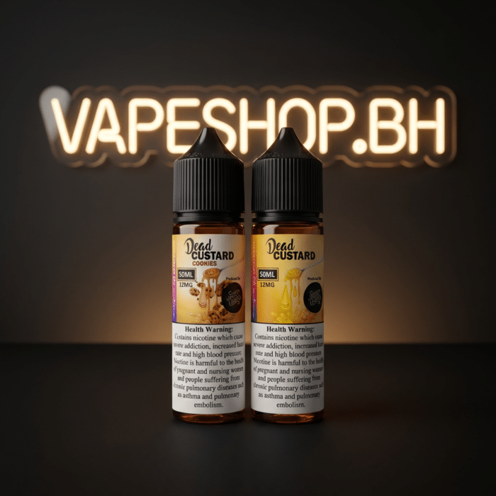 Dead custard freebase e-liquid top view bottle, detailed custard artwork, smooth freebase e-liquid bahrain delivery.