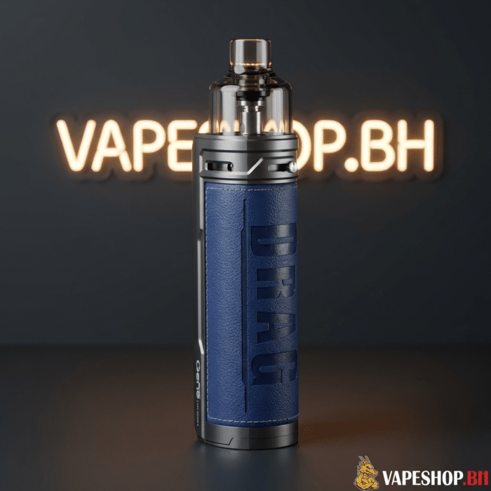 Voopoo drag x kit front view showing 0. 96-inch tft screen and fire button on leather-grip alloy body.