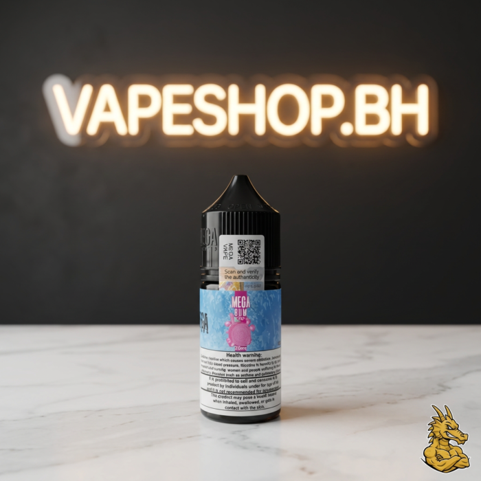 Mega saltnic grand e-liquids bottle angled shot, premium salt nic for bahrain vapers, 30ml size