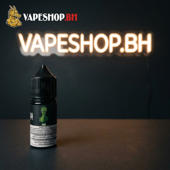 Grand mega saltnic 30ml e-liquid bottle angled view, high-quality salt nic vape juice with striking graphics