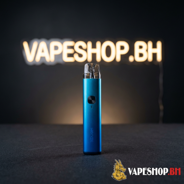 Compact Geekvape Wenax H1 device in blue, featuring USB-C port and LED indicator for Bahrain vape users.