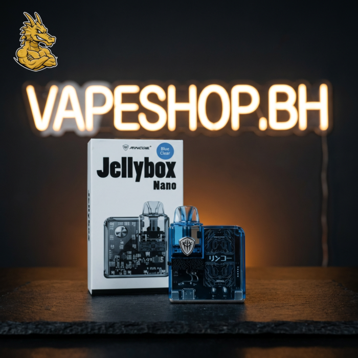 Portable rincoe jellybox nano mtl pod system with led lights glowing through clear body ideal for bahrain vapers