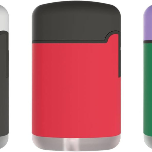 Zengaz Lighter gallery close-up showing turbo jet flame ignited, rubber grip and flip-top in sleek profile for Bahrain shop