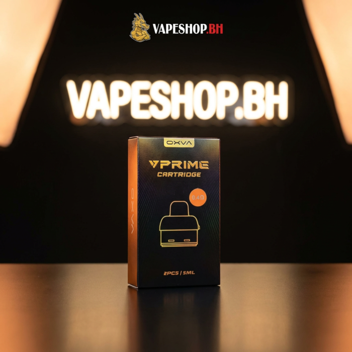 Close-up of oxva vprime replacement cartridge pack, clear 5ml capacity showing 0. 6ω mesh coil, oxva vprime cartridge for bahrain vapers