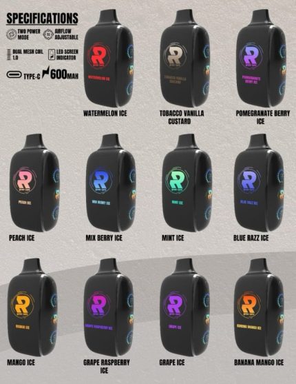 Banana Mango Ice, Blue Razz Ice, Grape Ice, Grape Raspberry Ice, Mango Ice, mint ice, Mix Berry Ice, Peach Ice, Pomgranate Berry Ice, Vanila Custard Tobacco, WATERMELON ICE