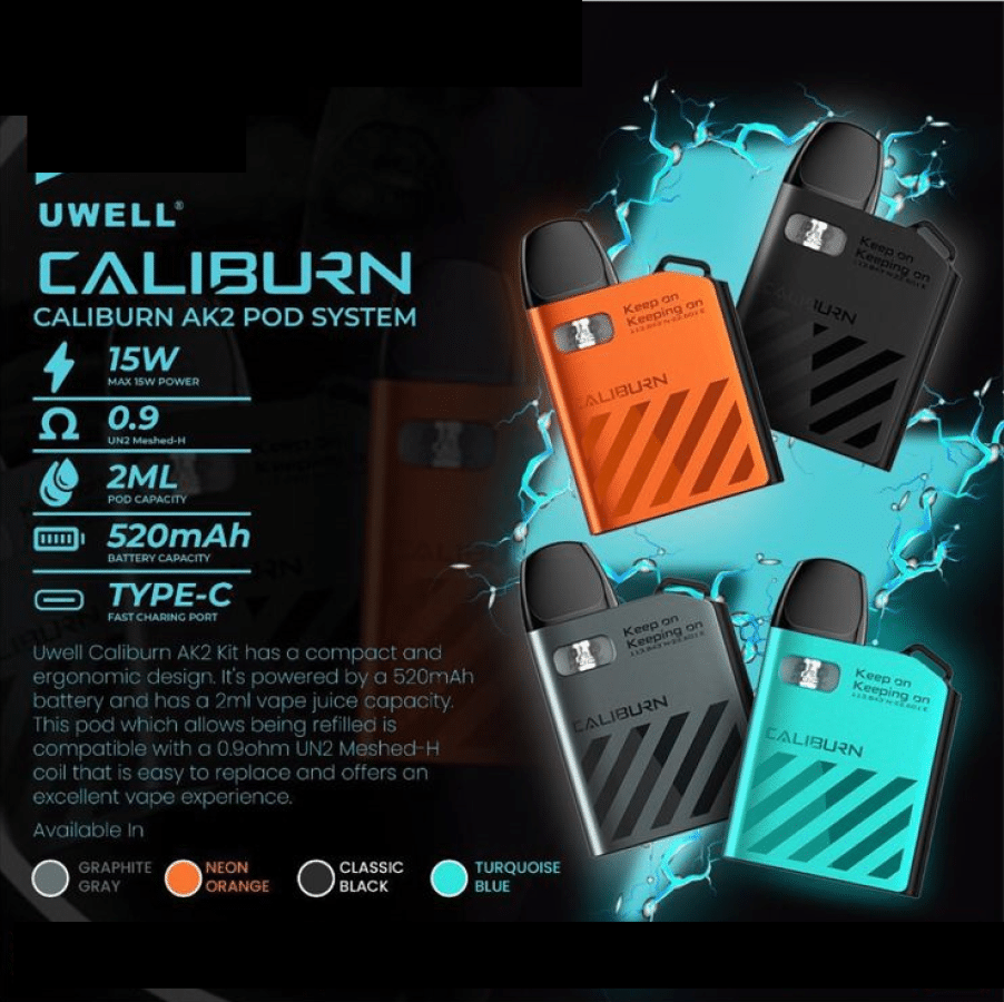 Uwell-Caliburn-Ak2-In-Karachi-1.Png Uwell caliburn ak2 15w pod system vape device with 520mah battery and 2ml capacity