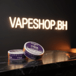 Grand E-Liquids Mega nicotine pouches white slim can on black background, ideal Bahrain nicotine pouch