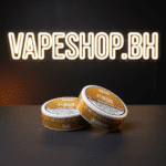 Side angle of Grand E-Liquids Mega nicotine pouches packaging, bold branding for Bahrain vape fans