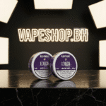 Top-down shot of opened Grand E-Liquids Mega nicotine pouches, fresh pouches inside for Bahrain