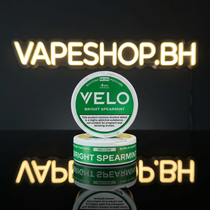 Velo nicotine pouches gallery view showing colorful slim cans, mint flavor blue tones, moist 6mg strength pack.