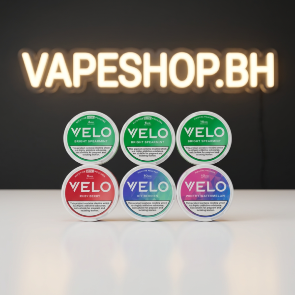 Vibrant VELO nicotine pouches can in featured view, slim tobacco-free pouches for Bahrain users, various strengths 3-9mg.