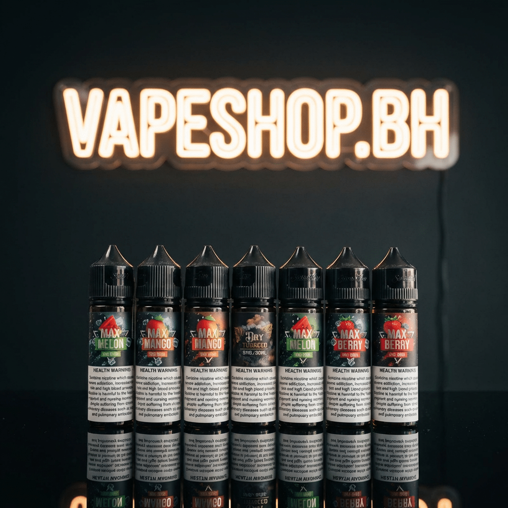 3843422 Samsvape max e-liquids freebase bottle in clear 60ml chubby design with vibrant label for bahrain vapers.