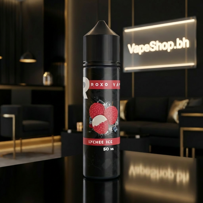 Close-up of roxo e-liquid freebase 50ml bottle showcasing glossy design and flavor details for smooth vaping.