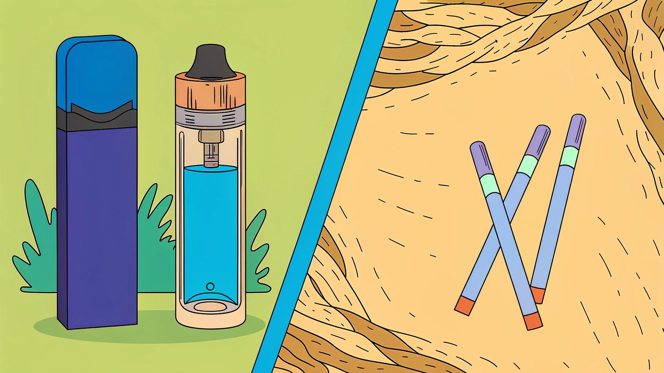 A visual representation contrasting a legitimate, regulated vaping product with an unregulated, potentially dangerous illicit product.
