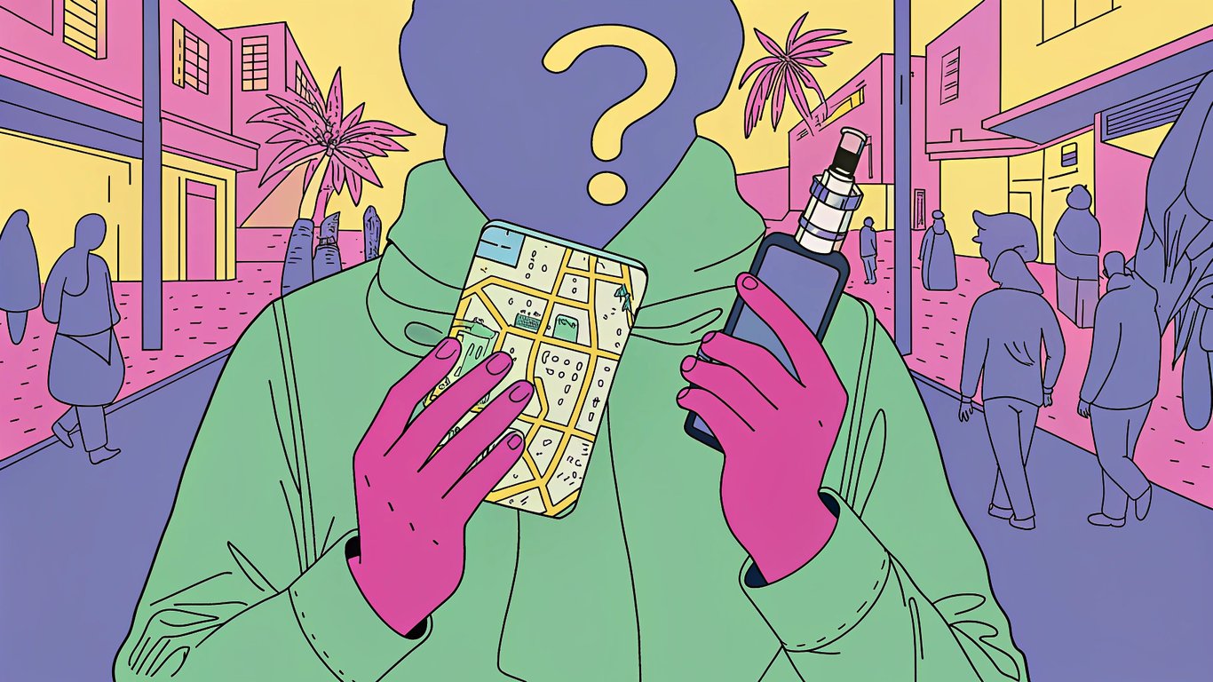 Person looking at a phone map, searching for a vape shop in bahrain.