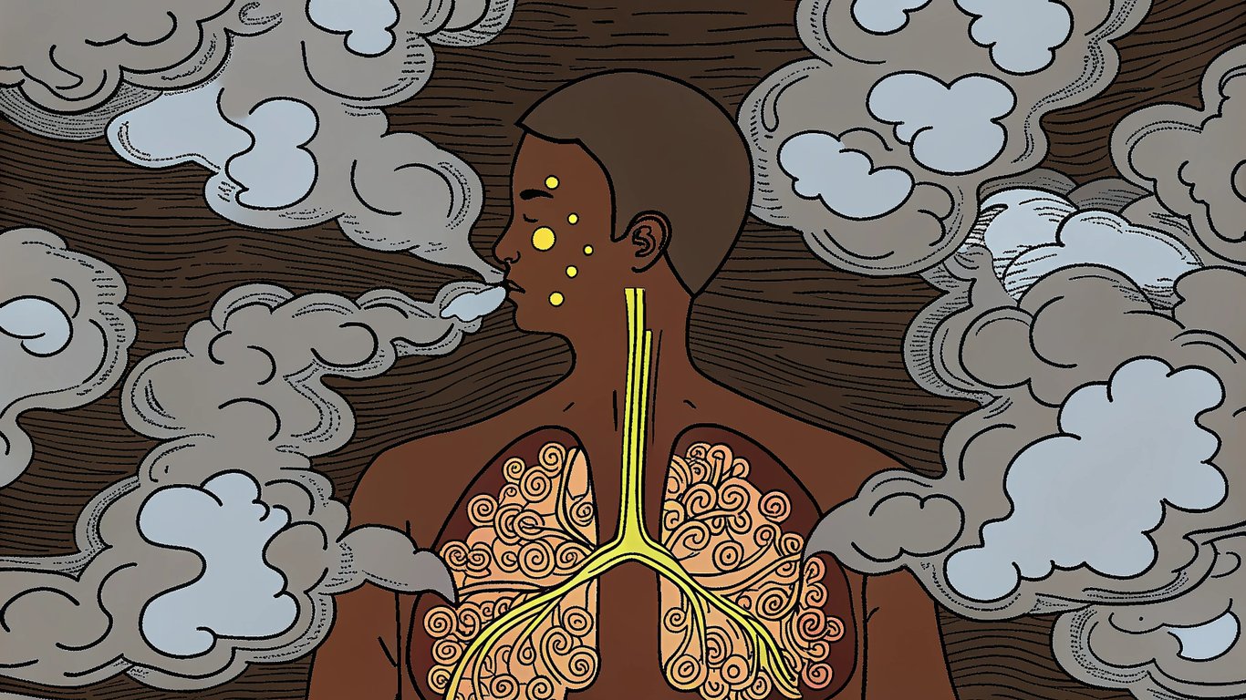 Illustration of a human body showing affected areas like lungs, heart, and brain, representing the systemic health risks of vaping.
