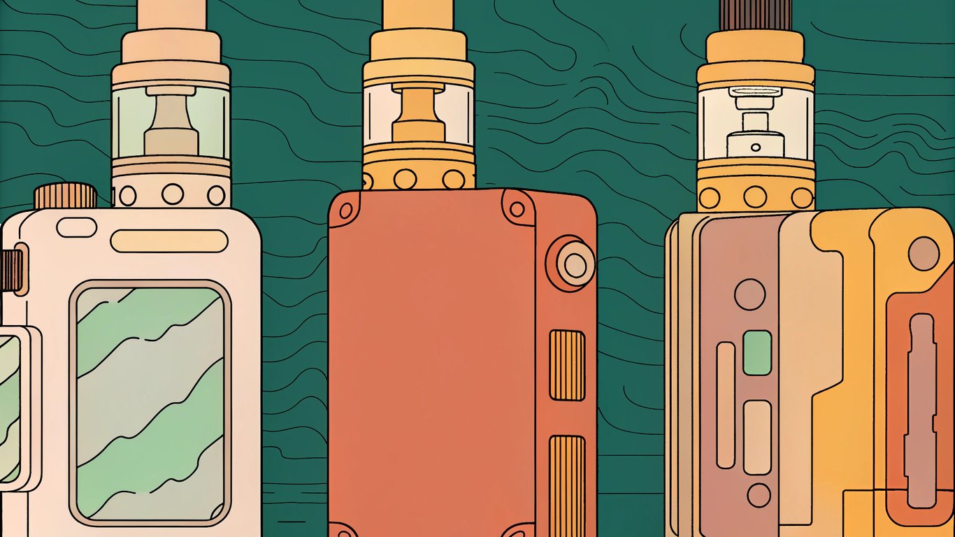 A visual progression of vaping devices from a small pod system to a medium salt nicotine device to a large, advanced vape mod.