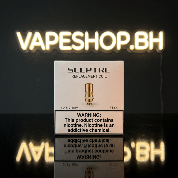 Close-up of innokin sceptre replacement coils, 0. 5ohm and 1. 2ohm variants for mtl rdl vaping, bahrain vape shop essential.