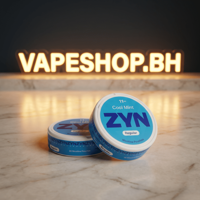 Zyn mini nicotine pouches in cool mint flavor can, small discreet white pouches for bahrain shop.