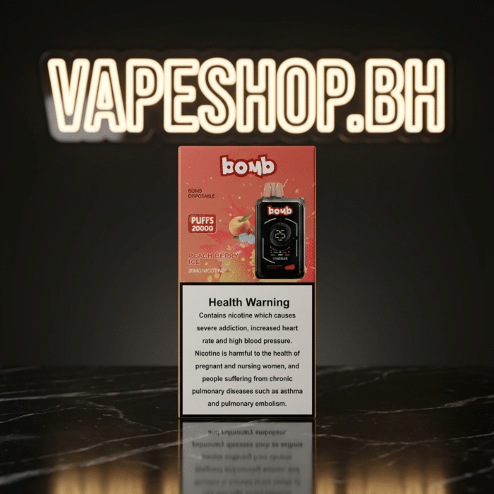 Bomb x tikobar 20k disposable vape bahrain gallery view, compact black body highlighting ergonomic shape.