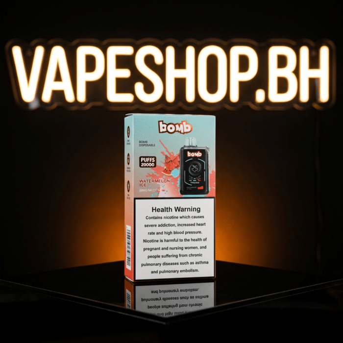 Bomb x tikobar 20k disposable vape bahrain lifestyle angle, slim elongated form for max puffs.