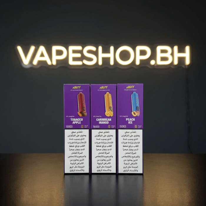Nasty disposable vape angled shot highlighting ergonomic mouthpiece, 500mah battery, bahrain store.