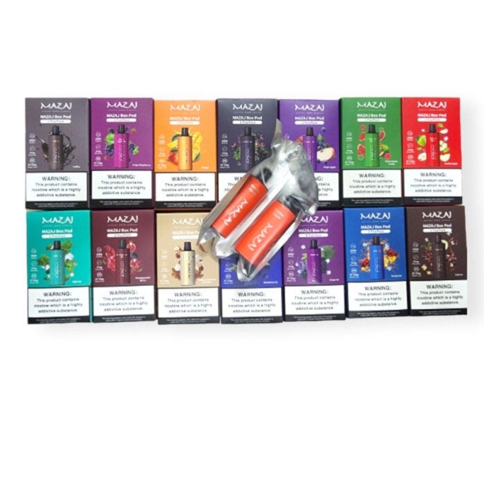 Mazaj box pod disposable device in vibrant color variant with lanyard, perfect bahrain disposable vape up to 3000 puffs.