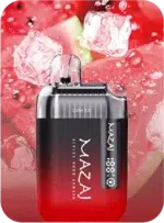 Mazaj Infinity X 9000 puff disposable in action pose, LED screen glowing, mesh coil for intense flavor.