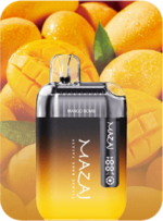 Mazaj Infinity X 9000 puffs Mango Bomb flavor, colorful packaging, long-lasting 18ml e-liquid vape.