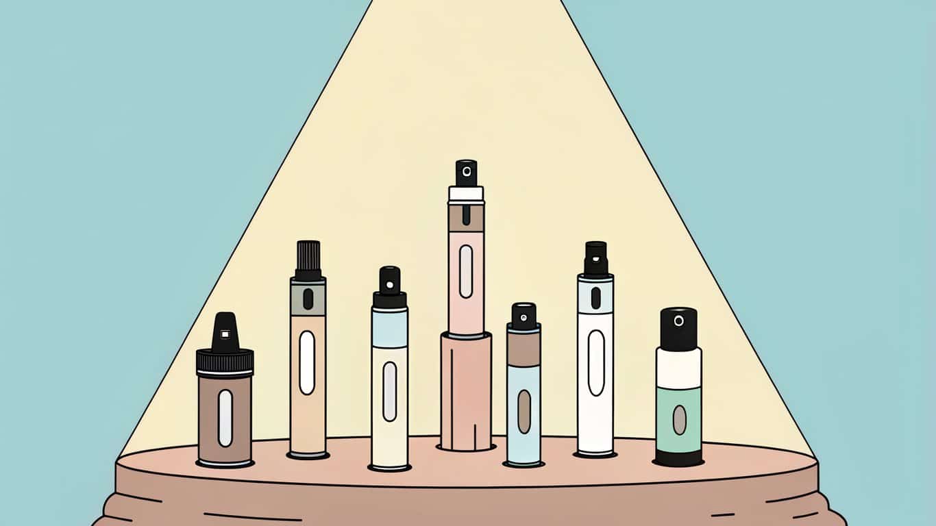 A spotlight illuminating a curated selection of top-rated disposable vape devices on a pedestal.