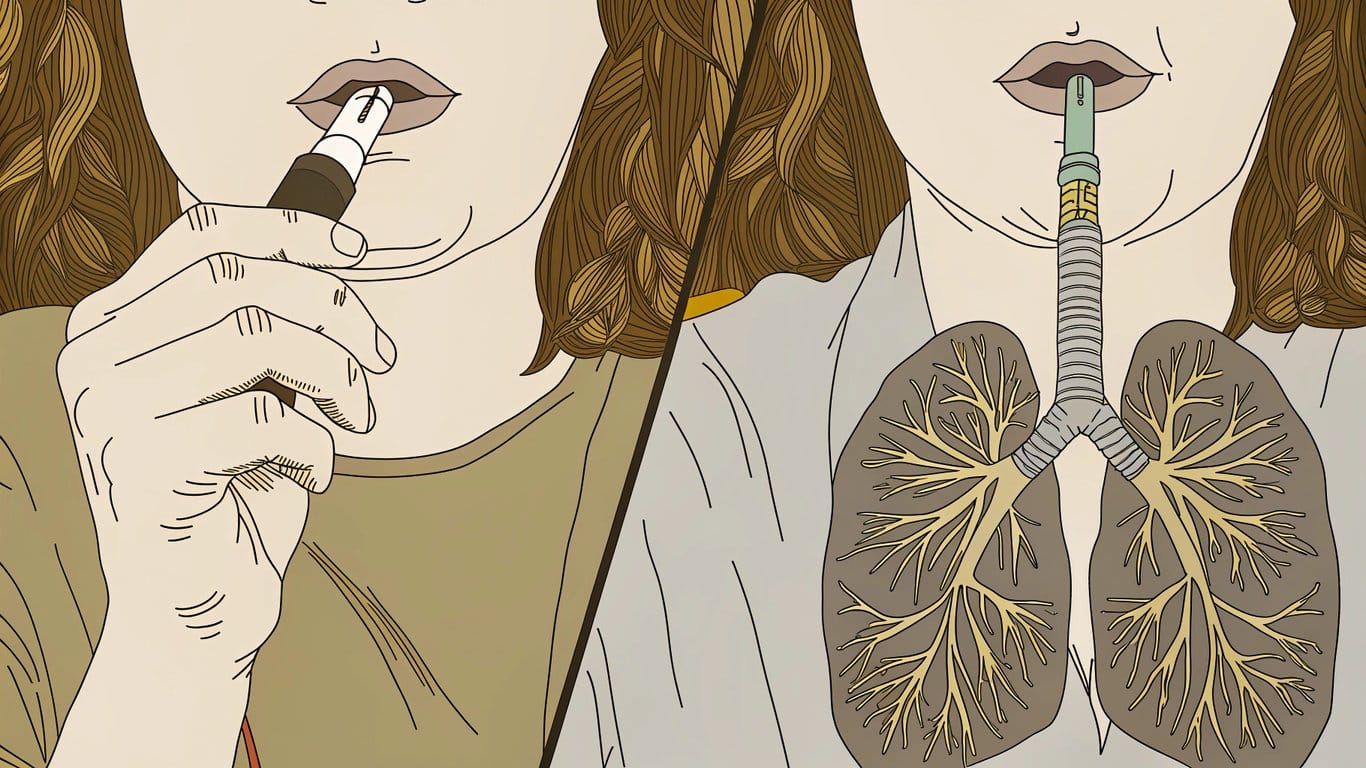 Comparison illustration of mouth-to-lung (mtl) and direct-to-lung (dtl) vaping inhalation techniques.