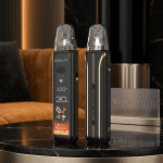 **OXVA XLIM 3 Ultra** kit angled view revealing button activation and 1500mAh battery indicator on sharp display.