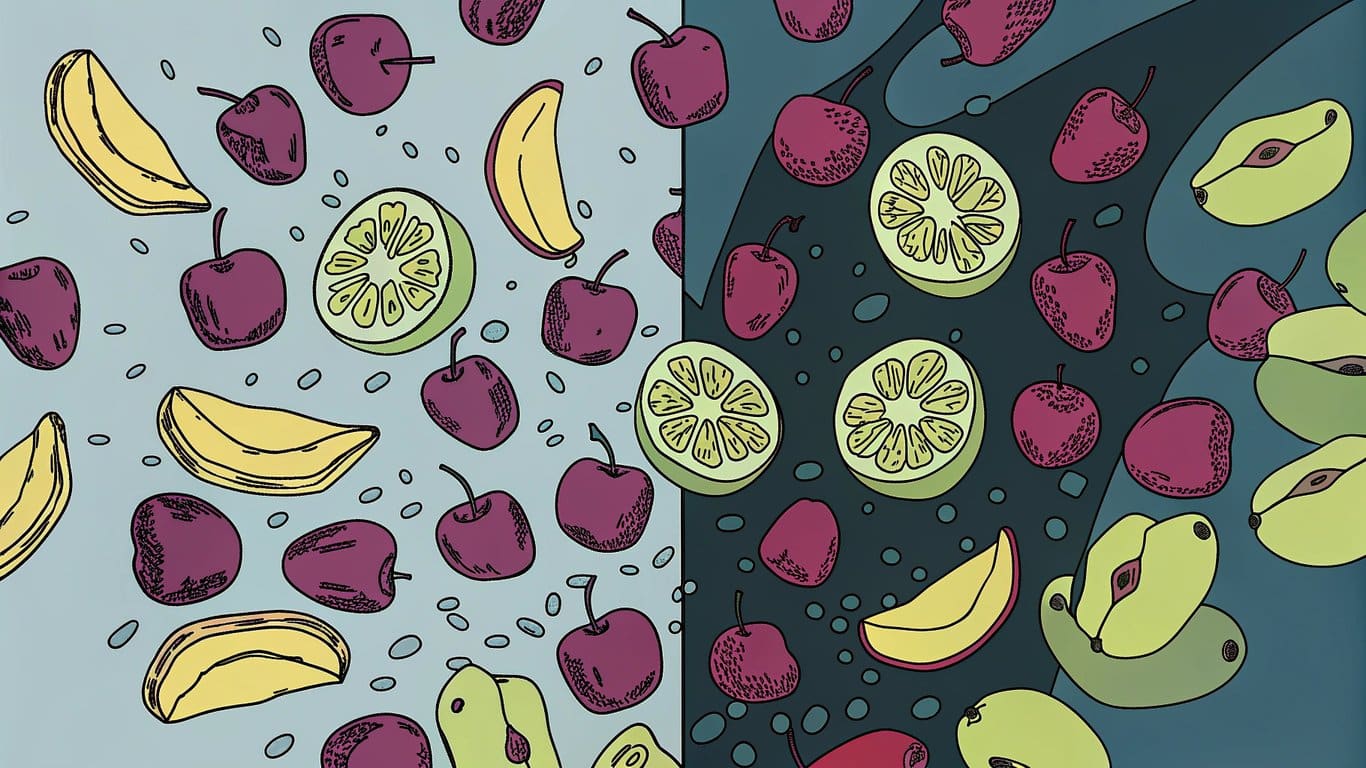 Illustration depicting complementary flavors as smoothly blending elements and contrasting flavors as dynamically opposing elements.