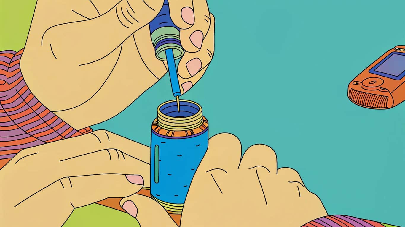 A hand dripping e-liquid onto a vape coil's cotton wick, illustrating the priming process.