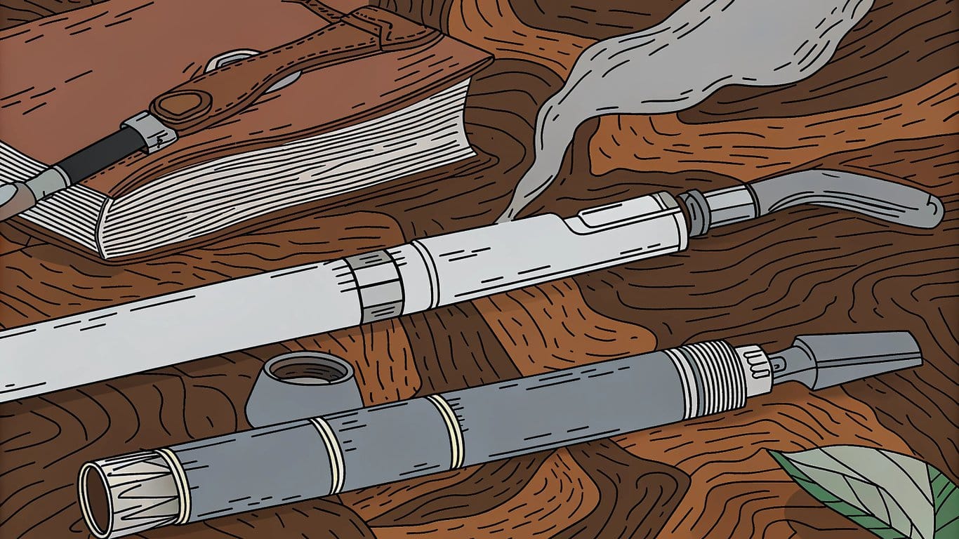 Illustration of the evolution from traditional tobacco to modern vaping products in a market.