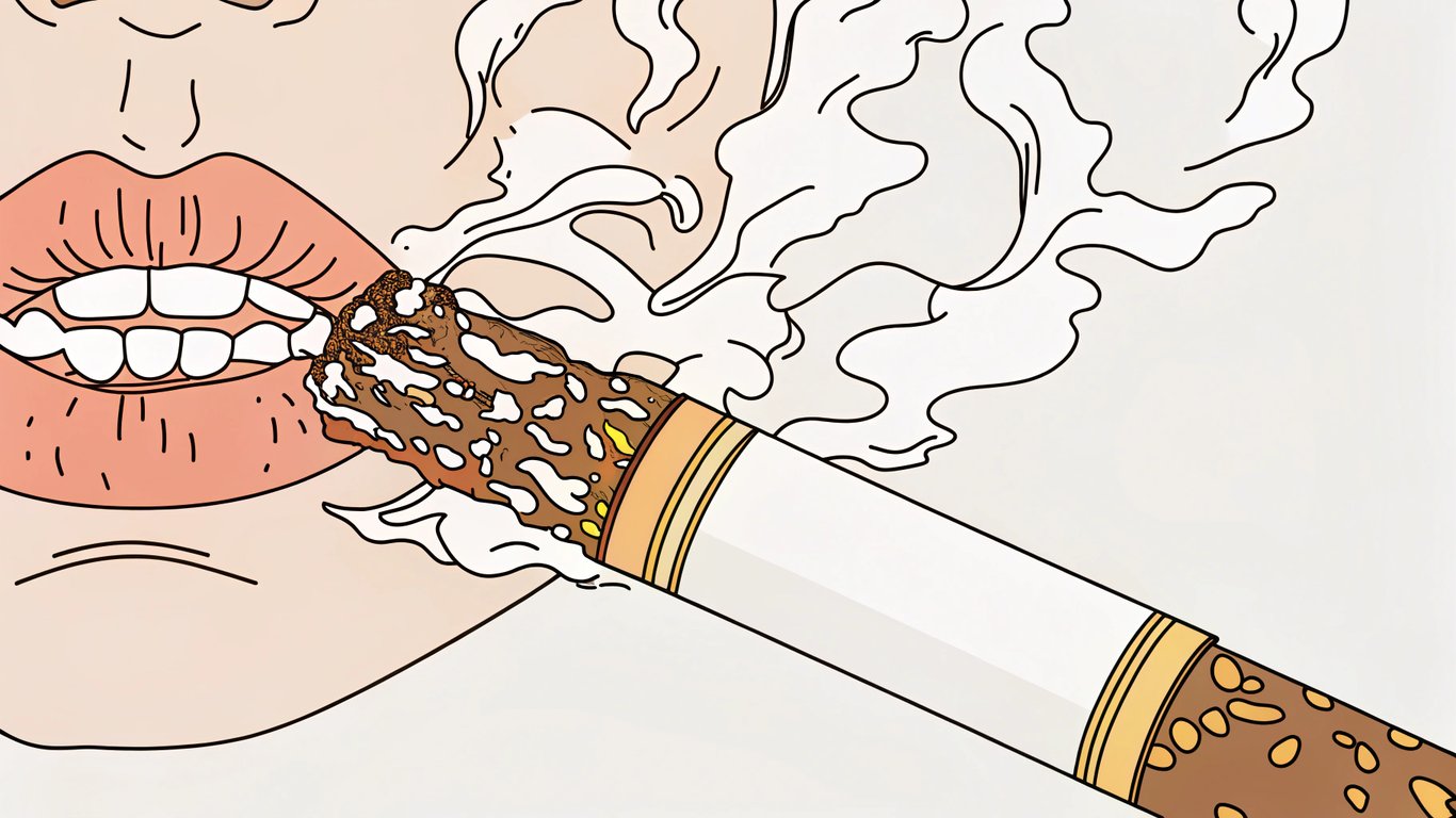 Comparison illustration showing a smoking cigarette contrasted with a clean, smoke-free nicotine pouch user.