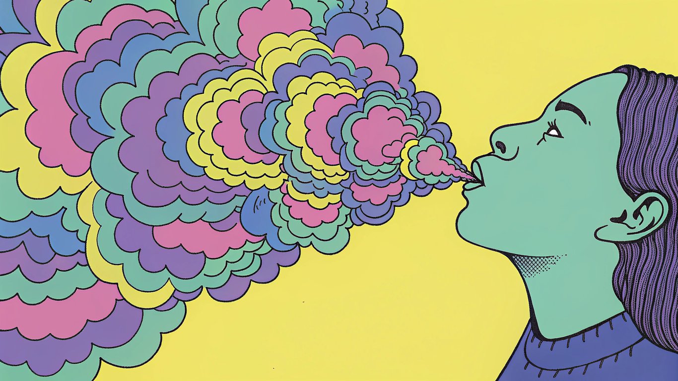 Visual demonstration of the ghost inhale vape trick, showing vapor being exhaled and re-inhaled.